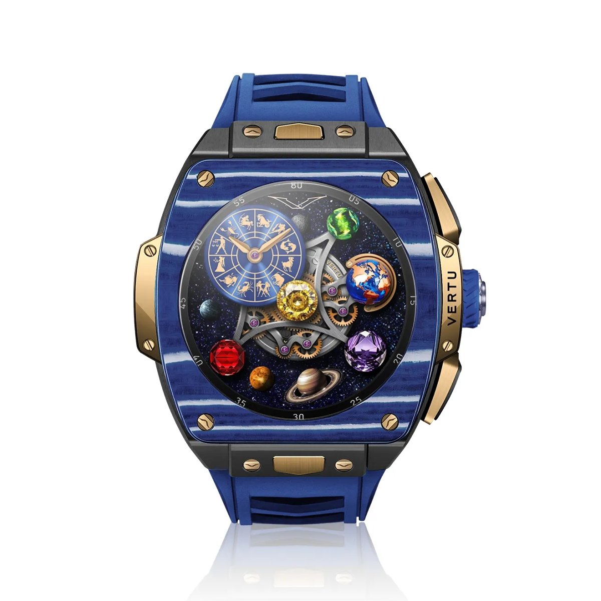 Finished Set Bespoke Gold Blue And White Carbon Fiber Navy Blue Strap Bfe08a96b1944eebb107501da4edba04